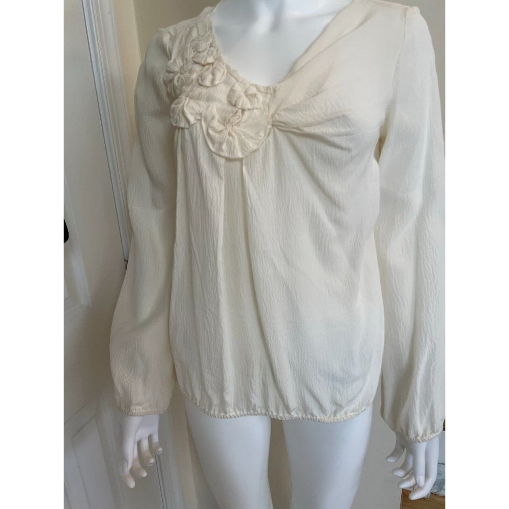 Leon Max Limited Edition Women's Silk Off White Cream top flowers XS